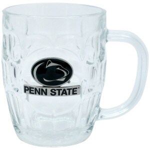 dimpled glass mug with pewter Penn State and Athletic Logo emblem